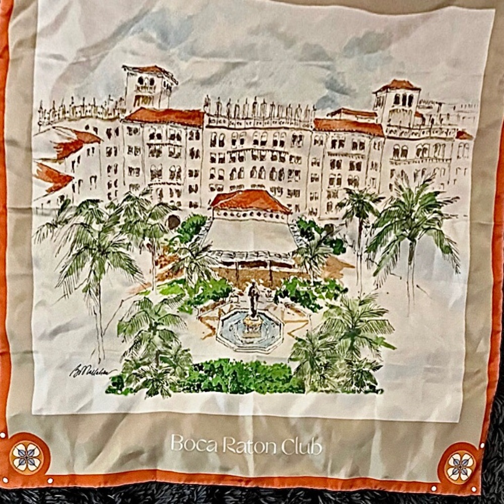 Boca Raton Club Large Square Silk Hand Made Scarf